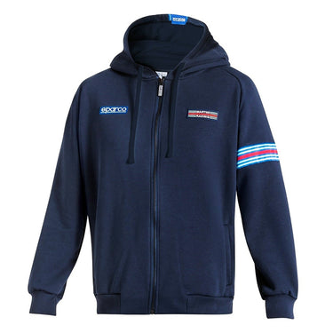 Navy blue hoodie with Sparco logo on a white background